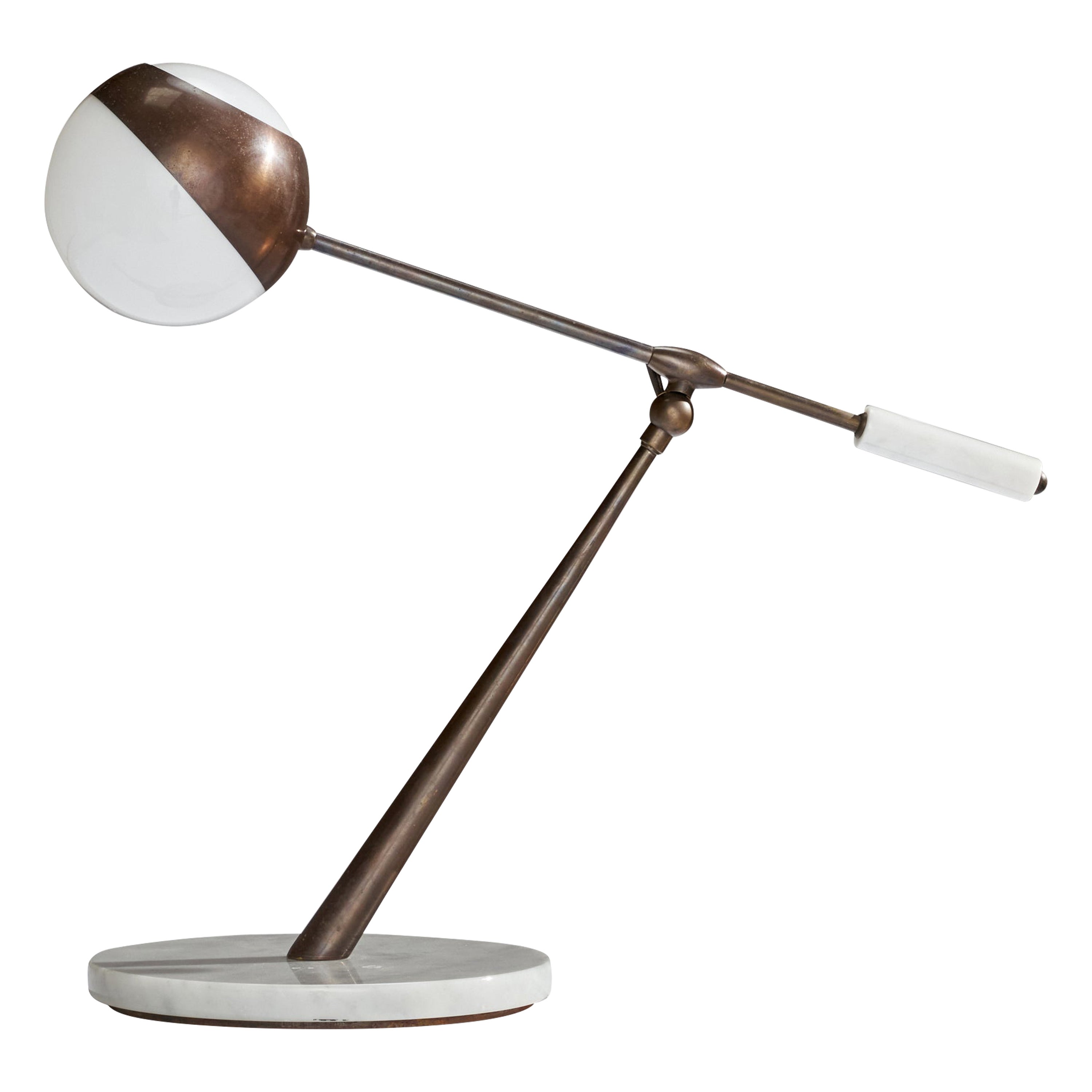 Italian Designer, Table Lamp, Copper, Glass, Marble, Italy, 1960s