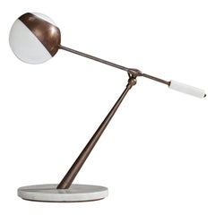 Vintage Italian Designer, Table Lamp, Copper, Glass, Marble, Italy, 1960s