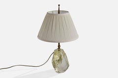 Italian Designer, Table Lamp, Glass, Brass, Fabric, Italy, 1950s