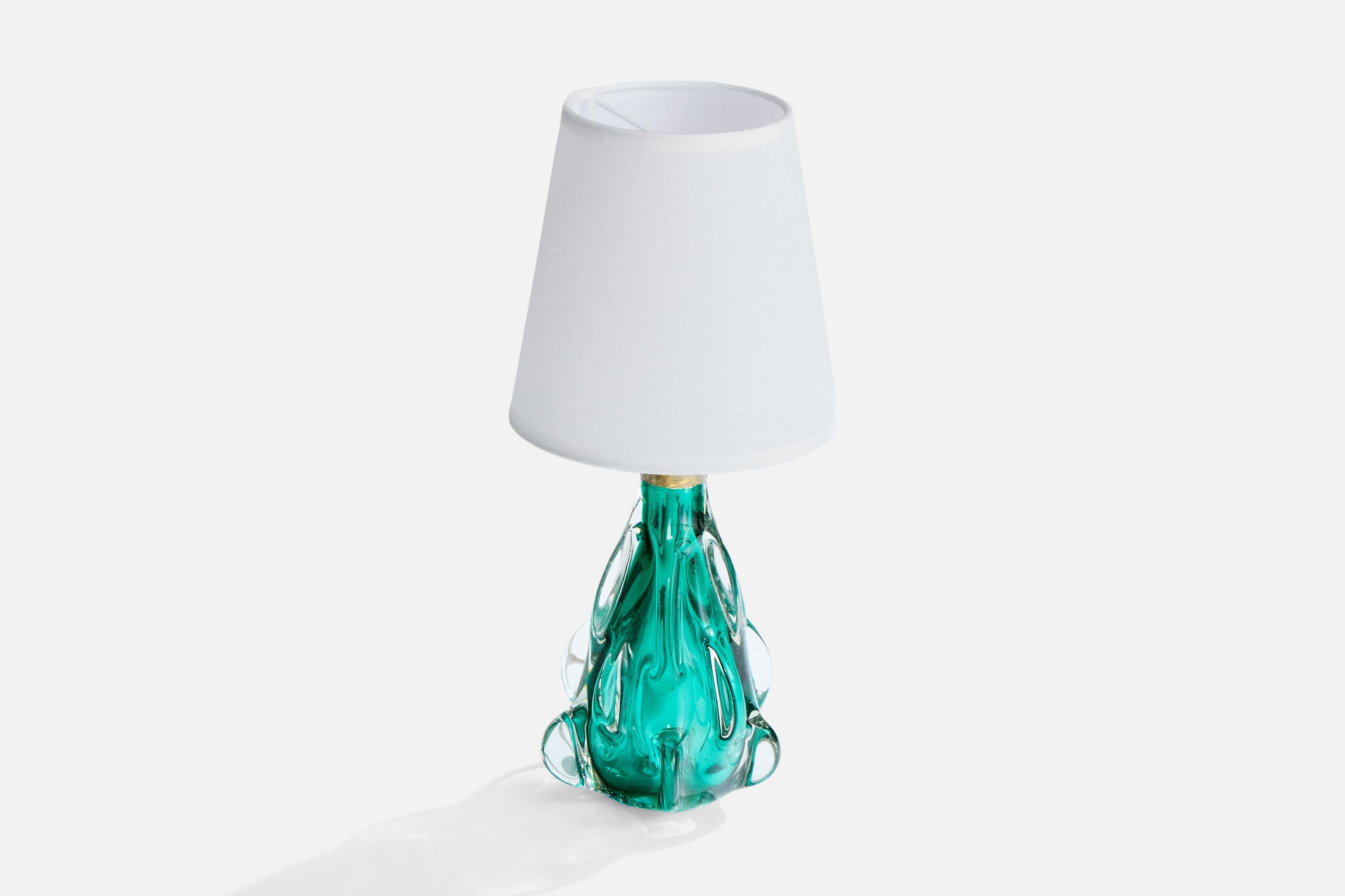 Diseñador italiano, Lámpara de mesa, Vidrio, Latón, Tela, Italia, Años 50 Moderno de mediados de siglo en venta