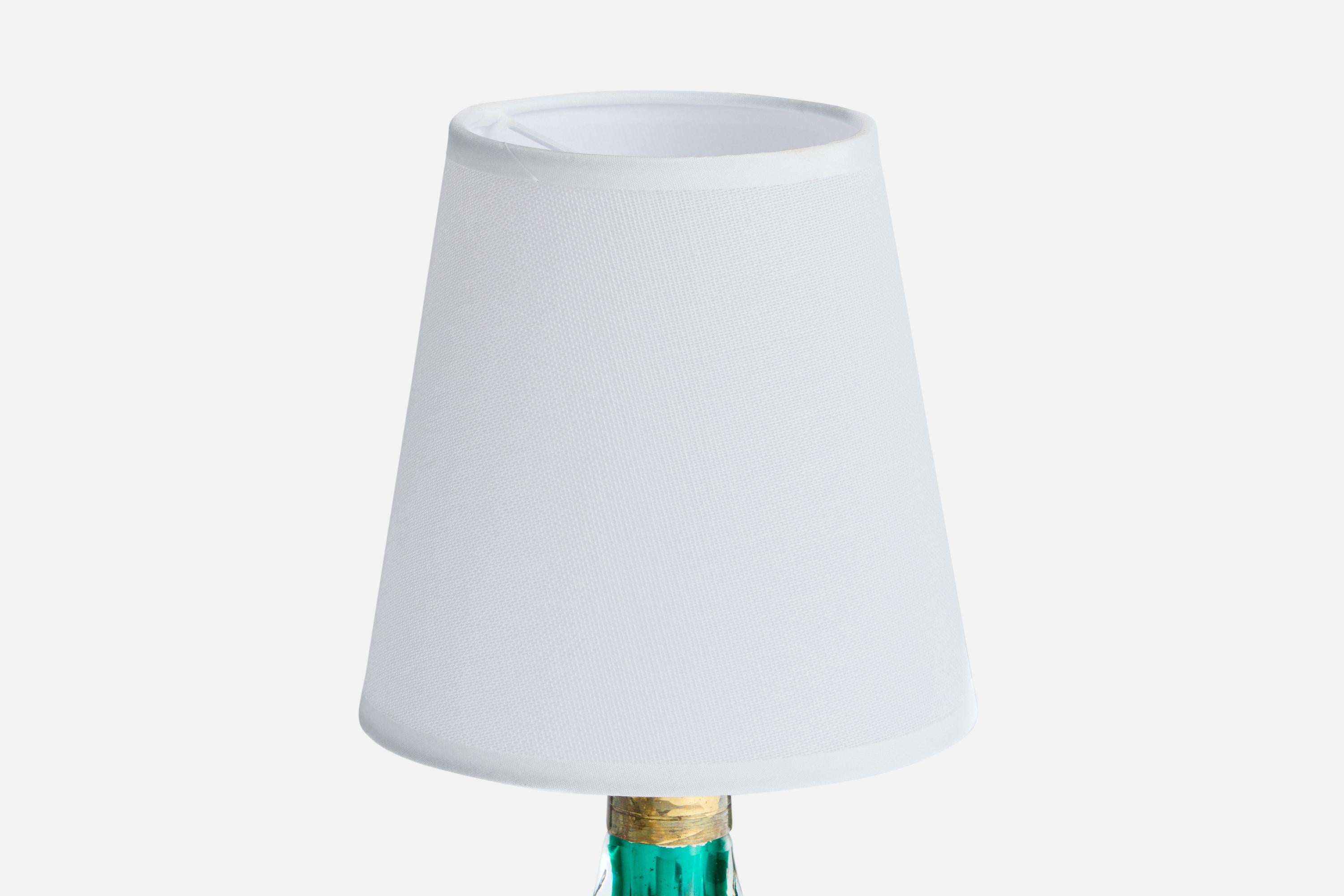 Diseñador italiano, Lámpara de mesa, Vidrio, Latón, Tela, Italia, Años 50 Italiano en venta