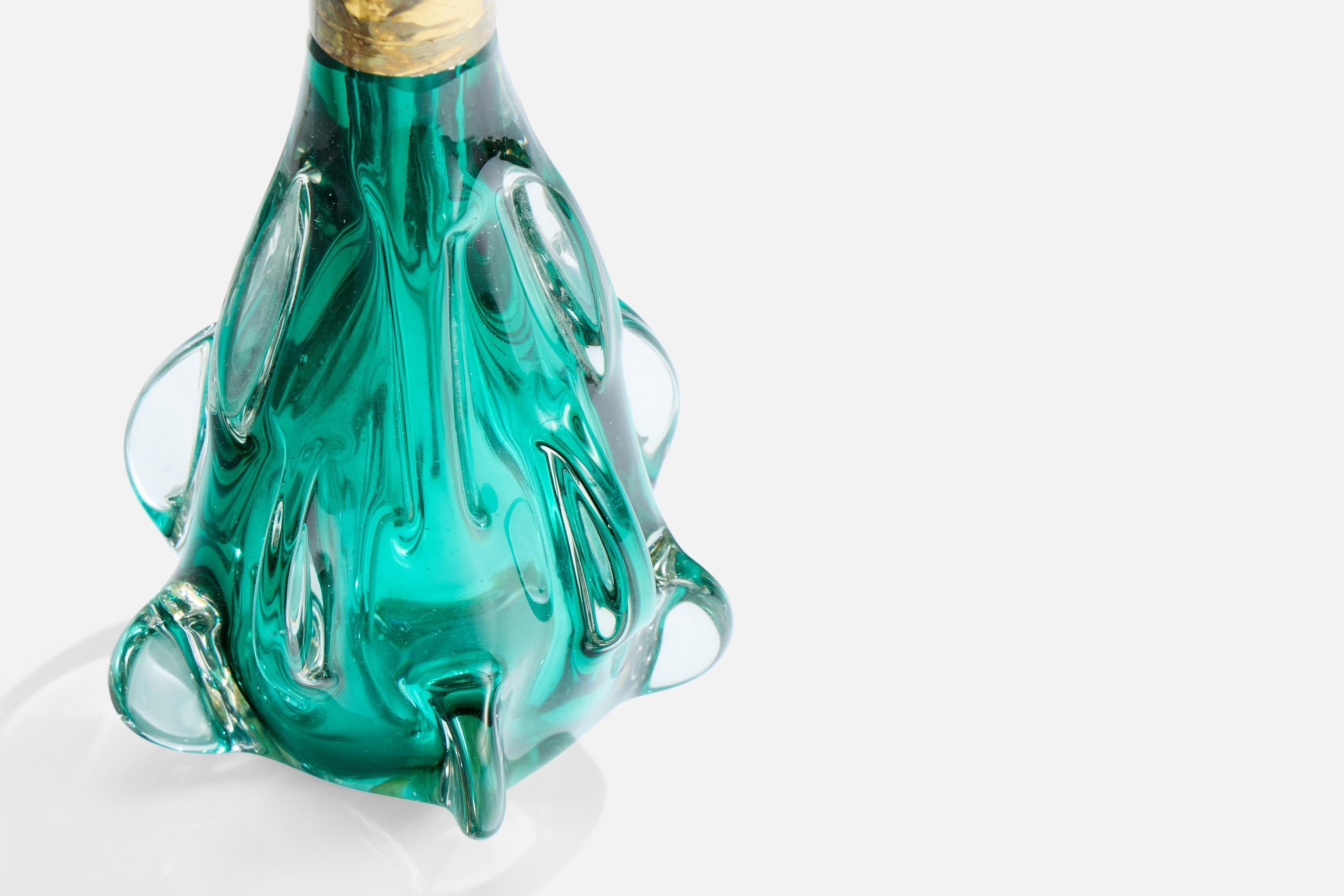 Diseñador italiano, Lámpara de mesa, Vidrio, Latón, Tela, Italia, Años 50 en Bueno estado para la venta en High Point, NC