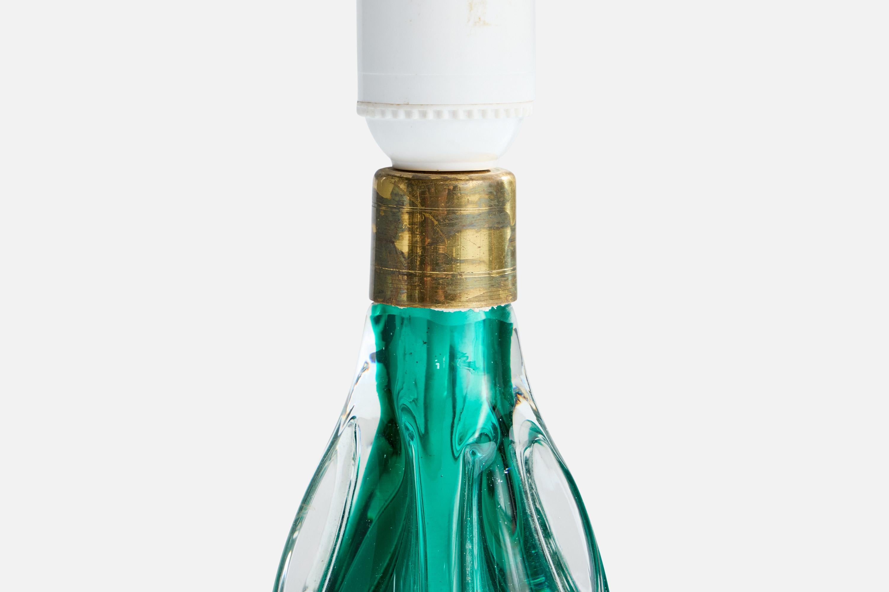 Diseñador italiano, Lámpara de mesa, Vidrio, Latón, Tela, Italia, Años 50 mediados del siglo XX en venta