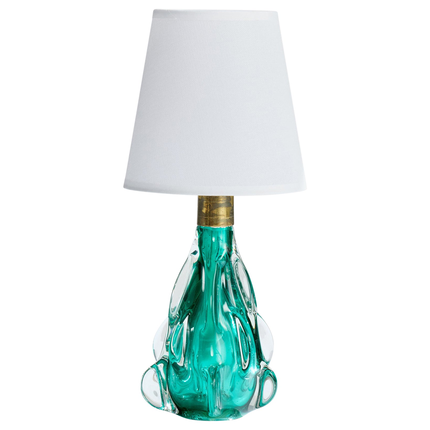 Italian Designer, Table Lamp, Glass, Brass, Fabric, Italy, 1950s