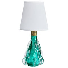 Italian Designer, Table Lamp, Glass, Brass, Fabric, Italy, 1950s