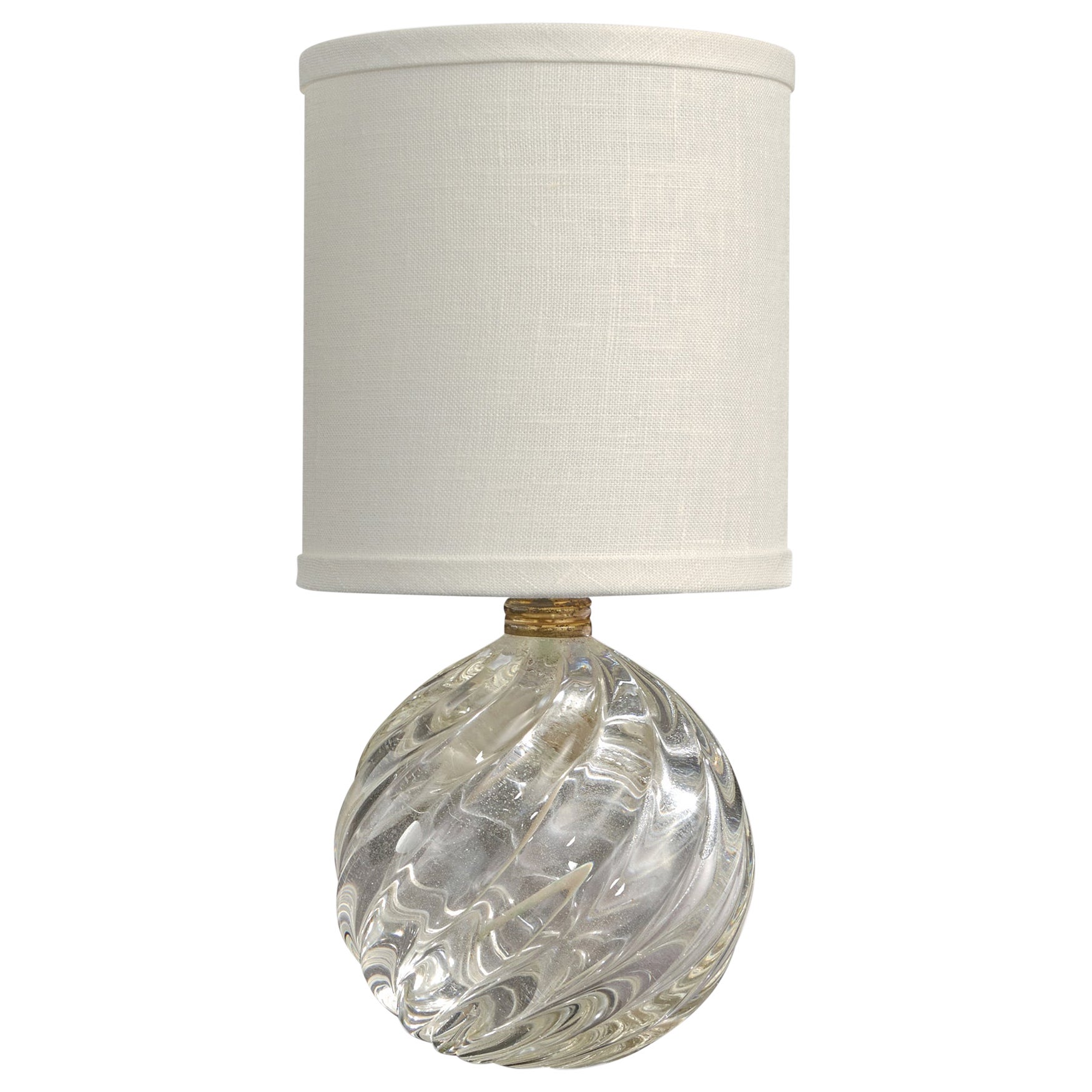 Italian Designer, Table Lamp, Glass, Brass, Fabric, Italy, 1950s