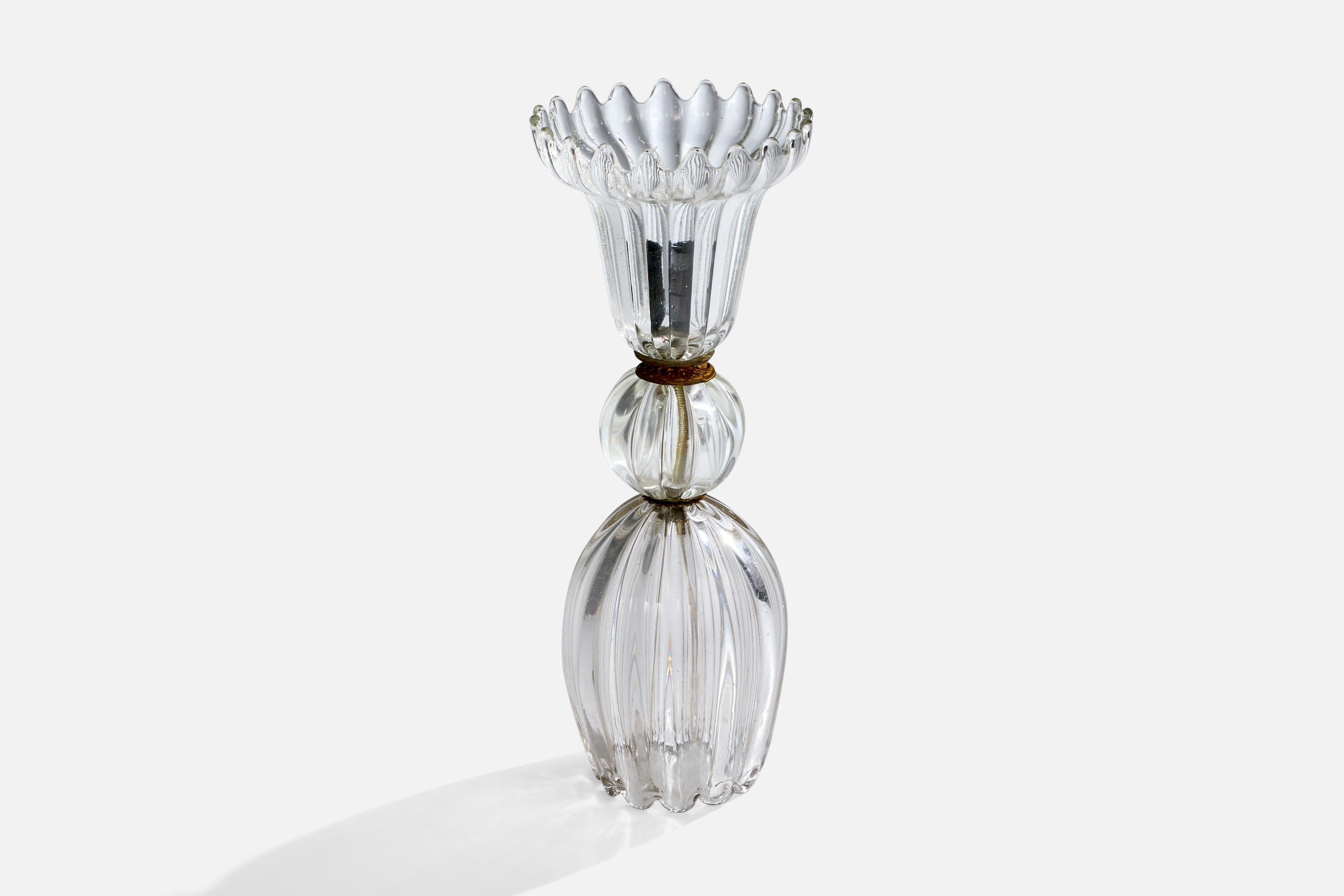 Mid-Century Modern Designer italien, lampe de bureau, verre, laiton, Italie, années 1940 en vente