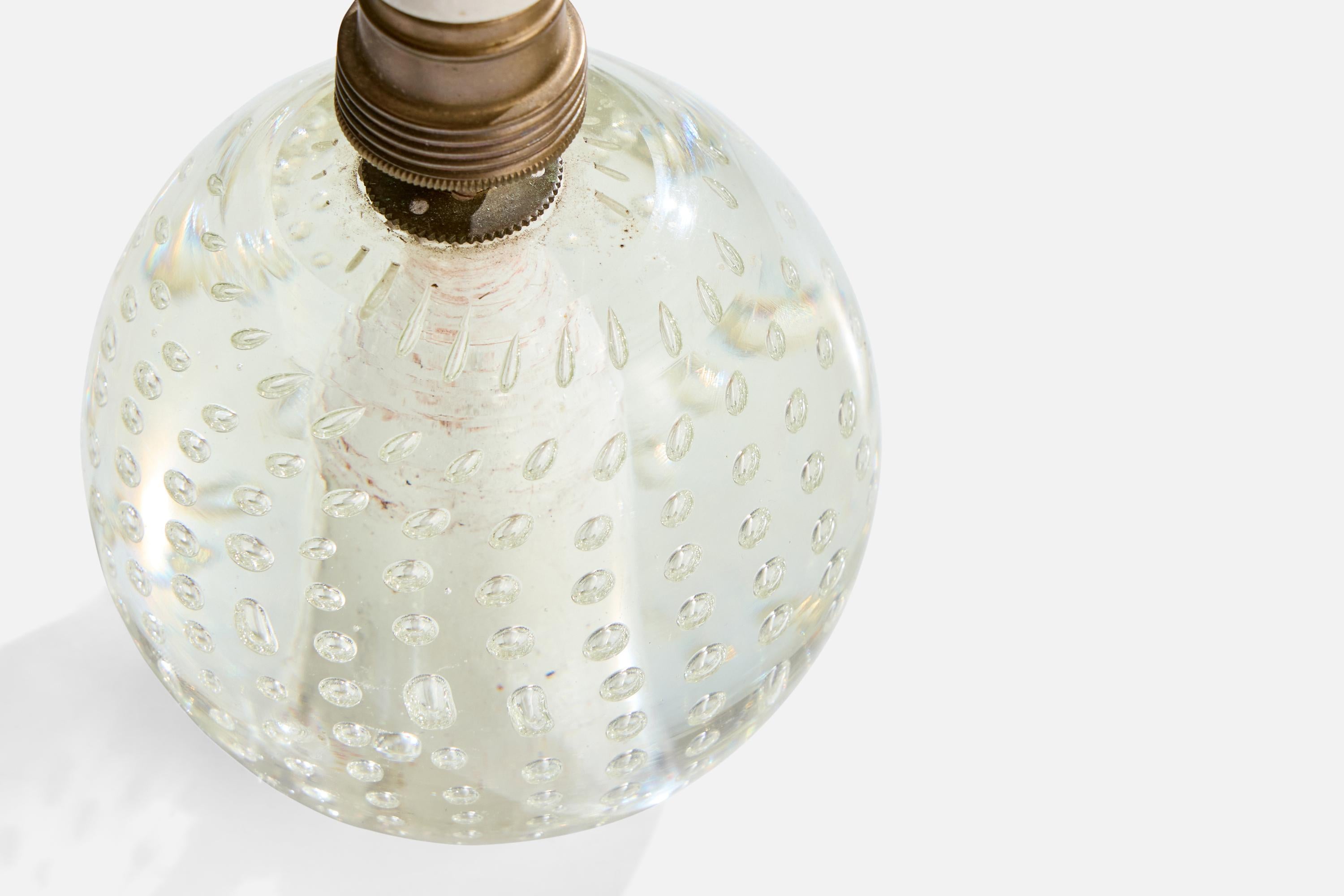 Laiton Designer italien, lampe de bureau, verre, laiton, Italie, années 1940 en vente