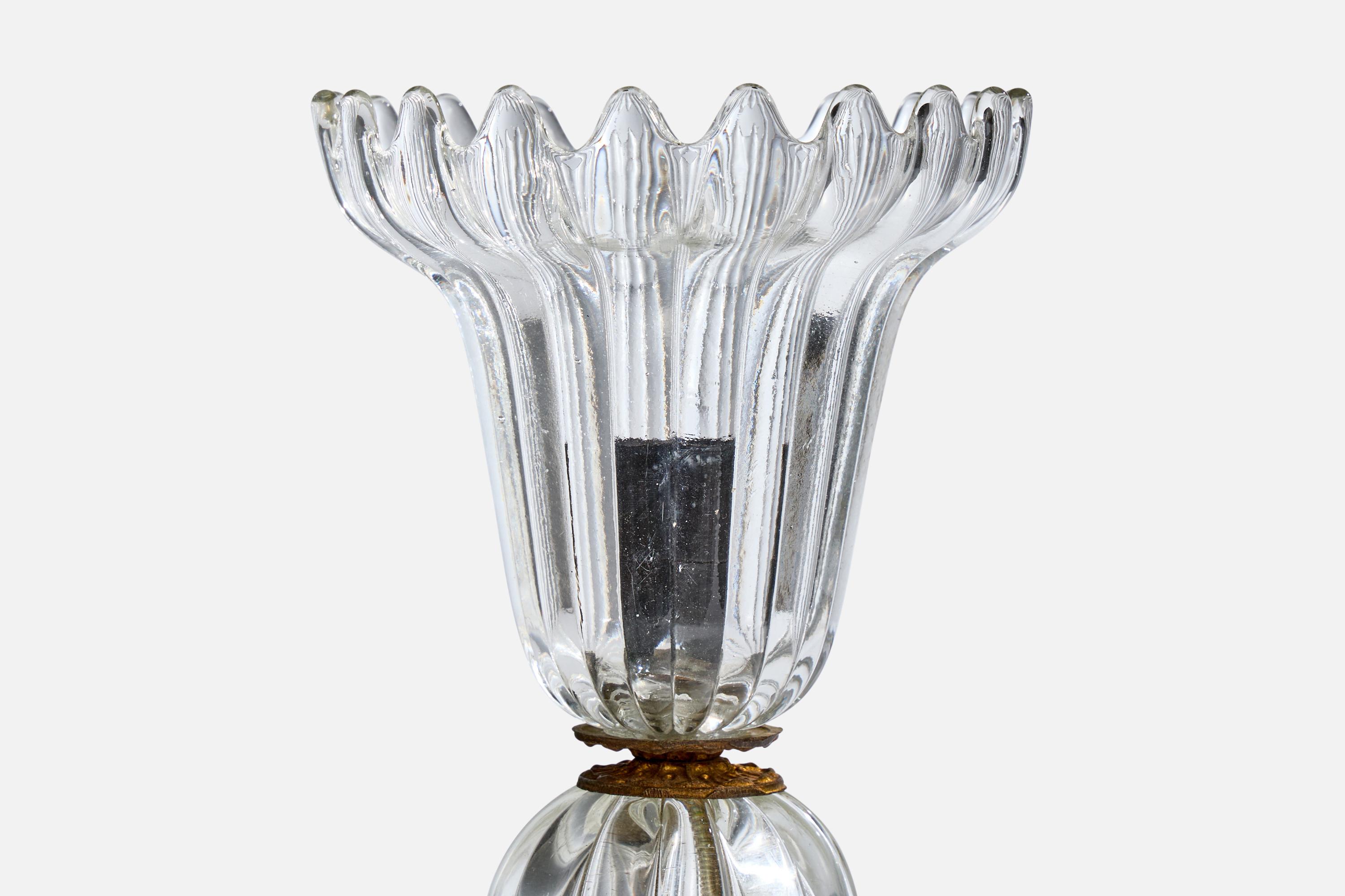 Milieu du XXe siècle Designer italien, lampe de bureau, verre, laiton, Italie, années 1940 en vente