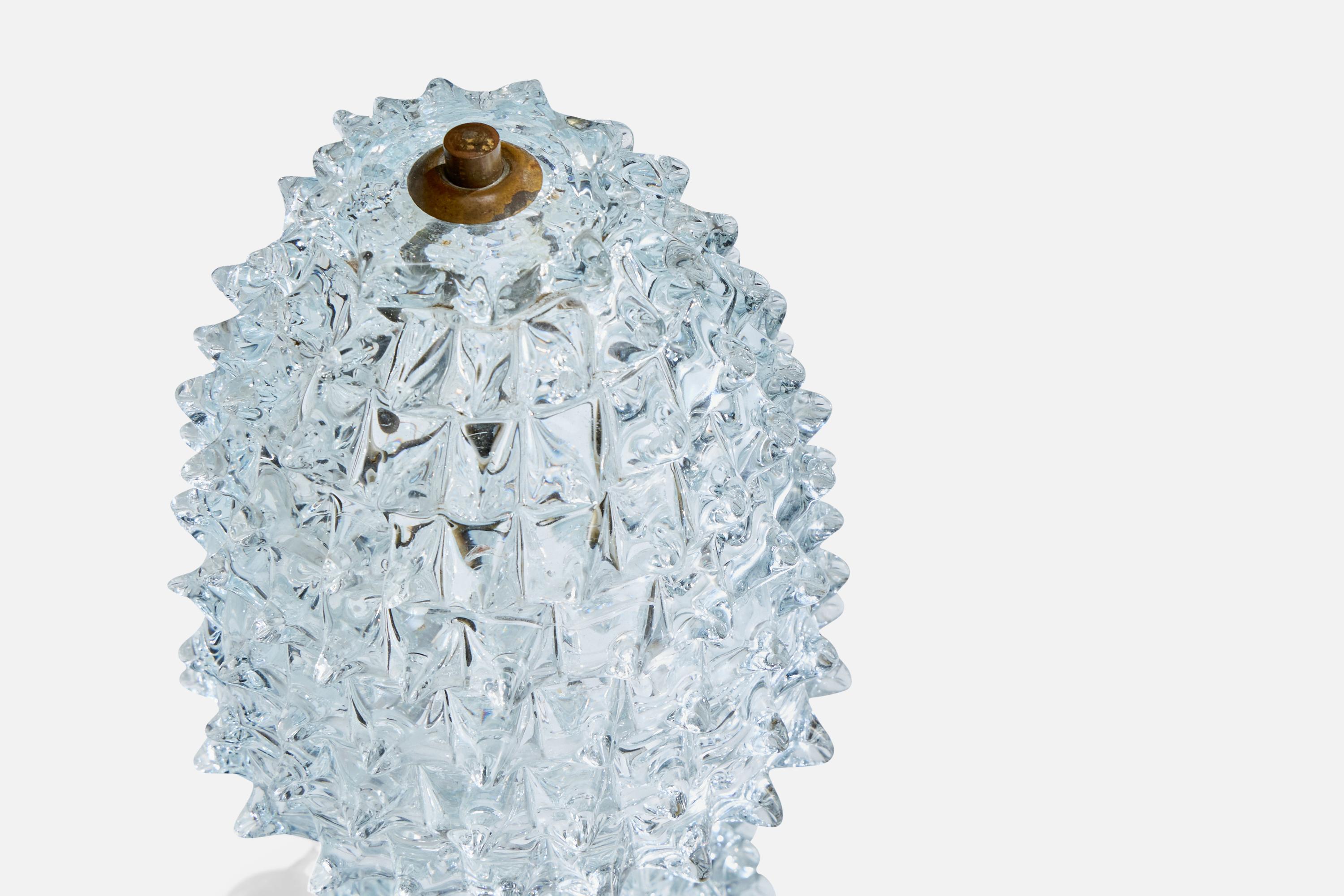 Diseñador italiano, Lámpara de mesa, Cristal, Latón, Italia, Años 40 en Bueno estado para la venta en High Point, NC