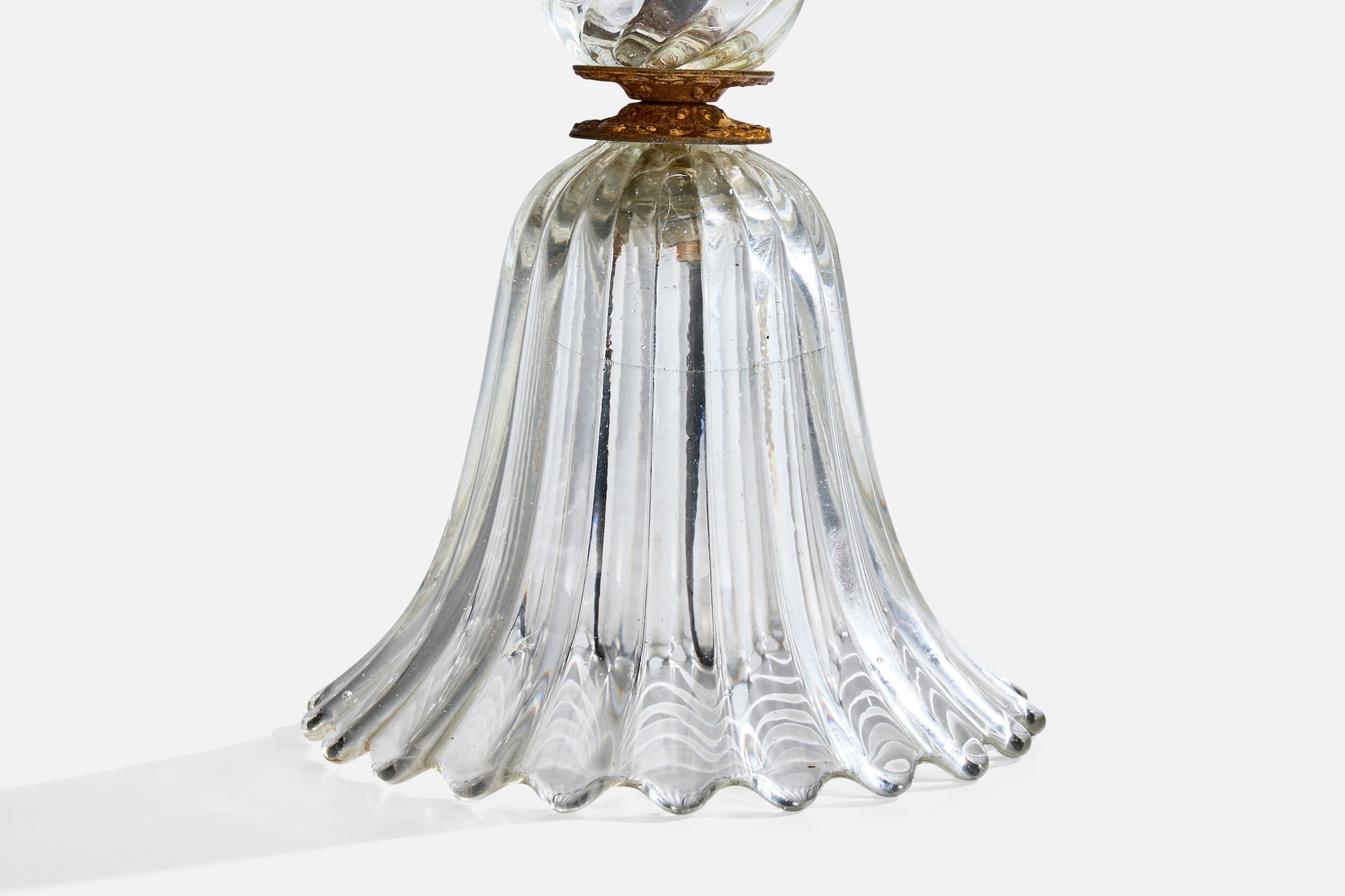 Diseñador italiano, Lámpara de mesa, Cristal, Latón, Italia, Años 40 mediados del siglo XX en venta