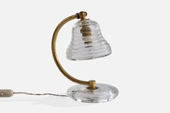 Italian Designer, Table Lamp, Glass, Brass, Italy, 1950s