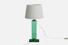 Italienischer Designer, Tischlampe, Glas, Messing, Italien, 1950er Jahre