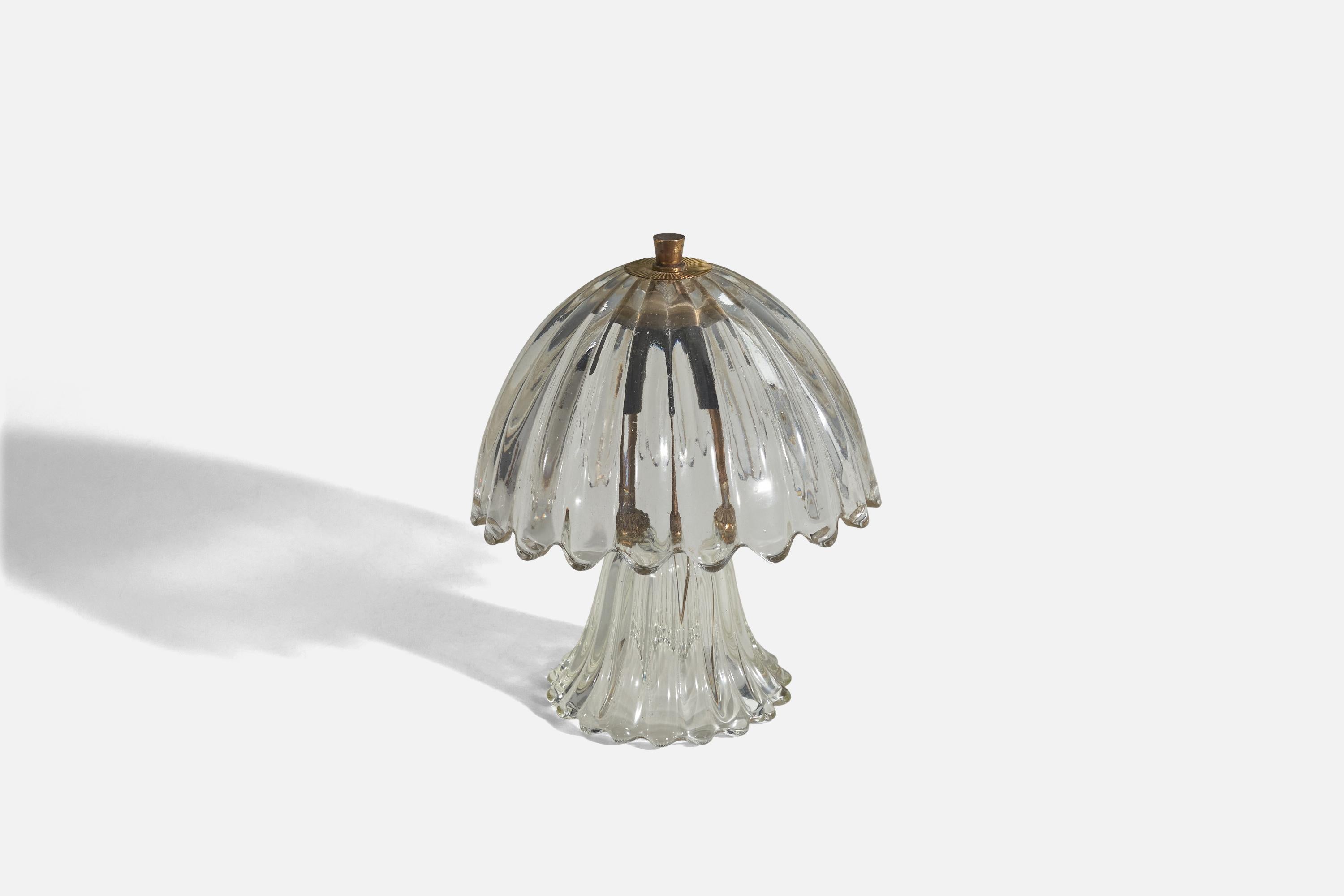 Mid-Century Modern Italian Designer, Table Lamp, Glass, Brass, Italy, 1950s