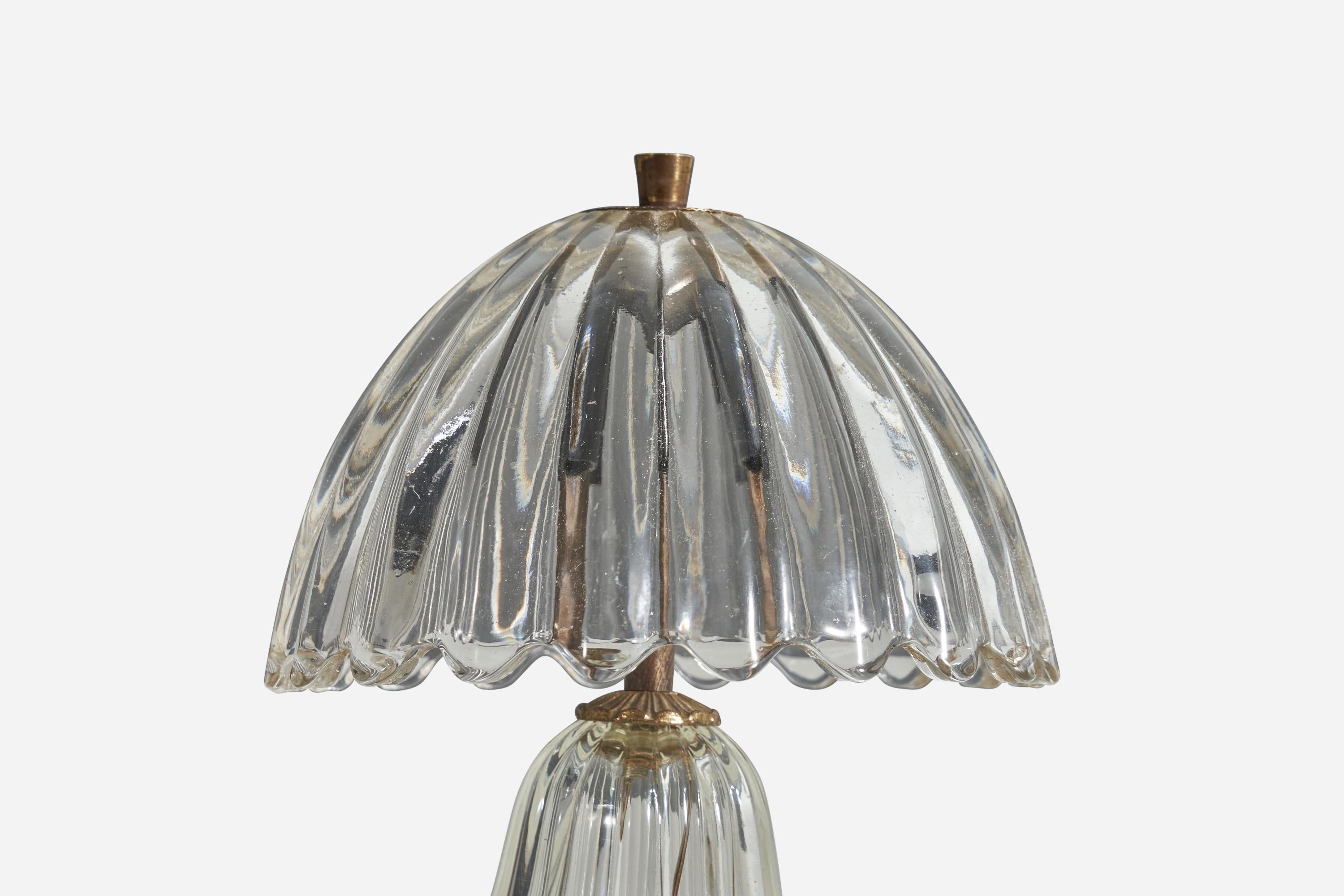 Italian Designer, Table Lamp, Glass, Brass, Italy, 1950s In Good Condition In High Point, NC