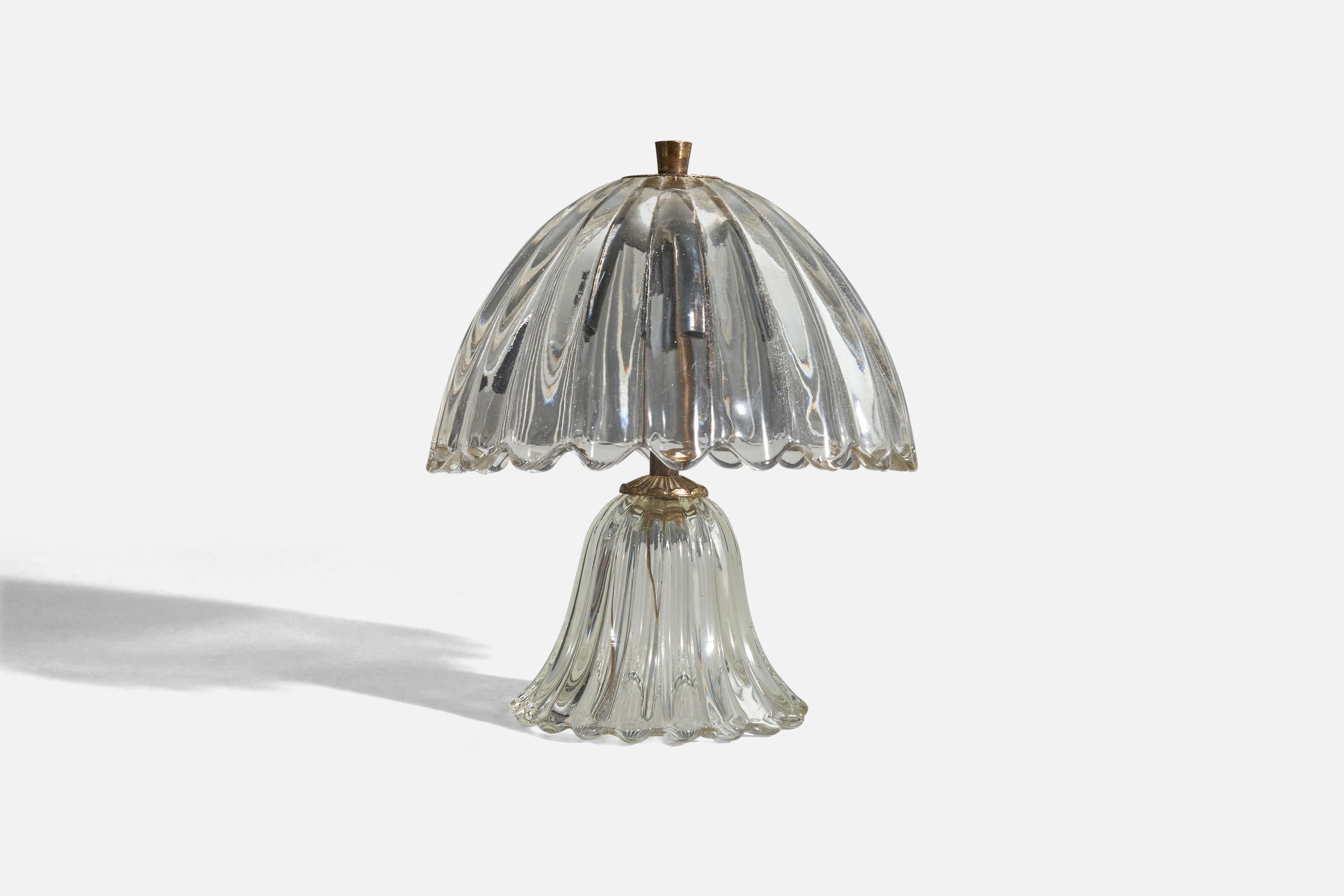 Mid-20th Century Italian Designer, Table Lamp, Glass, Brass, Italy, 1950s