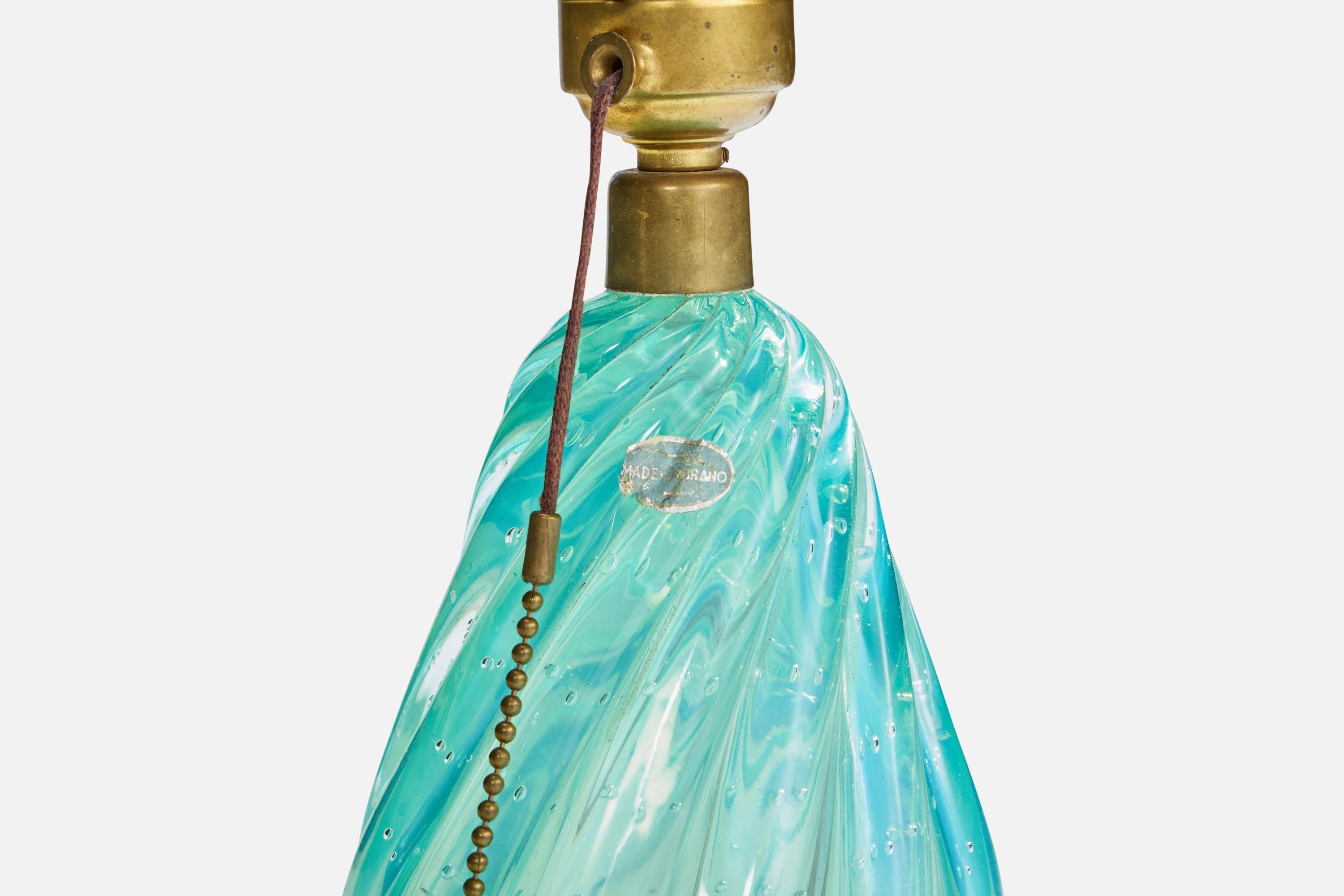 Laiton Designer italien, lampe de table, verre, laiton, Italie, années 1950 en vente