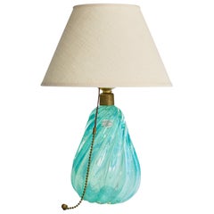 Italian Designer, Table Lamp, Glass, Brass, Italy, 1950s