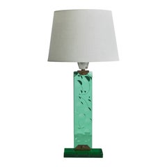 Italienischer Designer, Tischlampe, Glas, Messing, Italien, 1950er Jahre