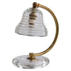 Italian Designer, Table Lamp, Glass, Brass, Italy, 1950s