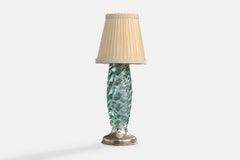 Italienischer Designer, Tischlampe, Glas, Stoff, Metall, Italien, 1960er