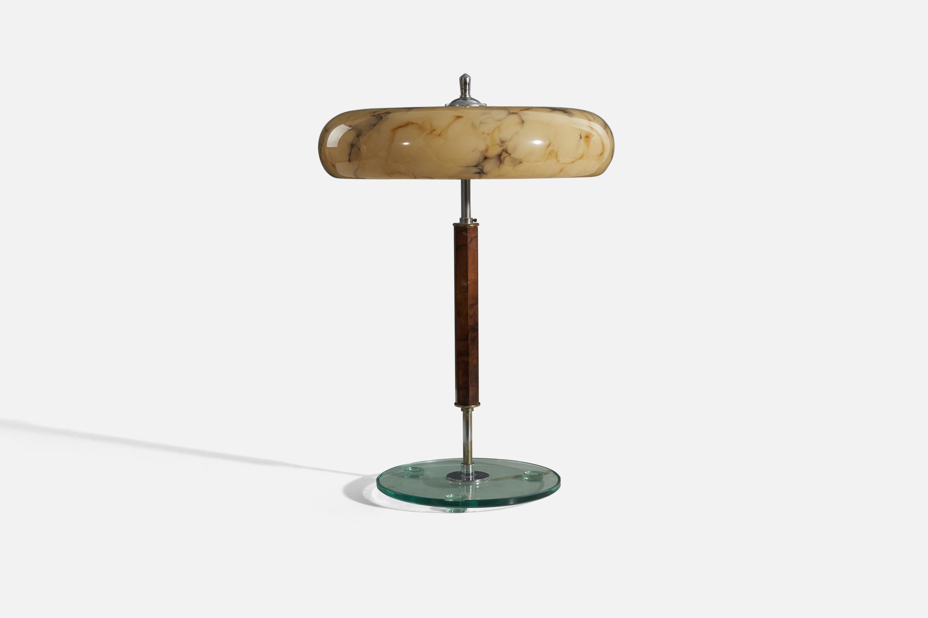 Italian Designer, Table Lamp, Glass, Metal, Wood, Italy, 1940s In Good Condition In High Point, NC