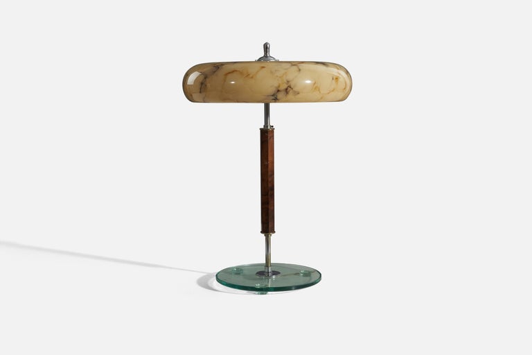 Italian Designer, Table Lamp, Glass, Metal, Wood, Italy, 1940s In Good Condition In West Palm Beach, FL