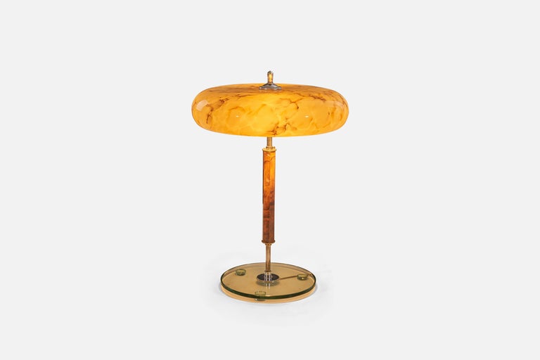 Italian Designer, Table Lamp, Glass, Metal, Wood, Italy, 1940s 1