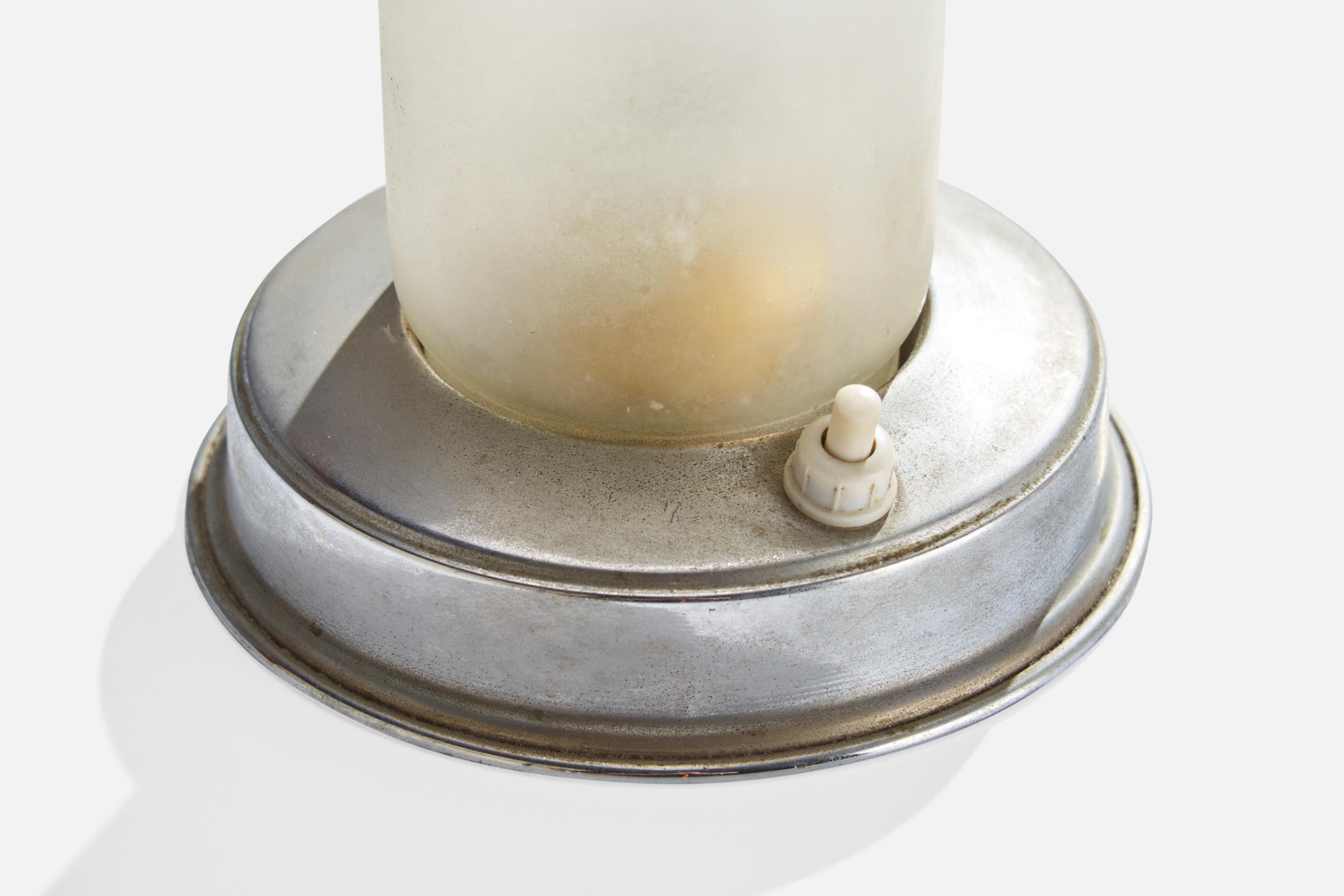 Italian Designer, Table Lamp, Glass, Nickel, Italy, 1930s For Sale 1