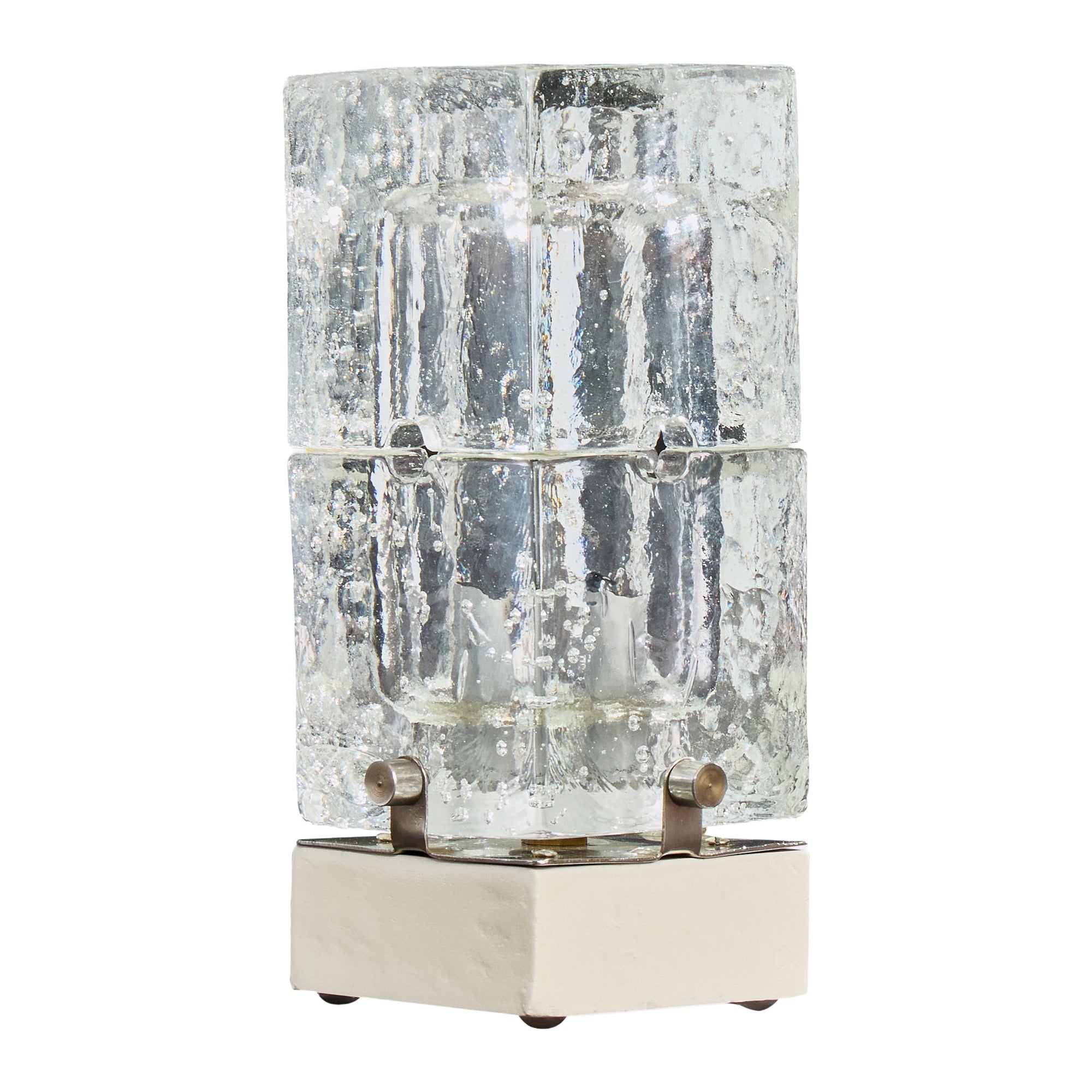 Italian Designer, Table Lamp, Glass, Wood, Metal, Italy, 1970s