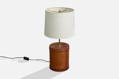 Italian Designer, Table Lamp, Leather, Brass, Italy, 1970s