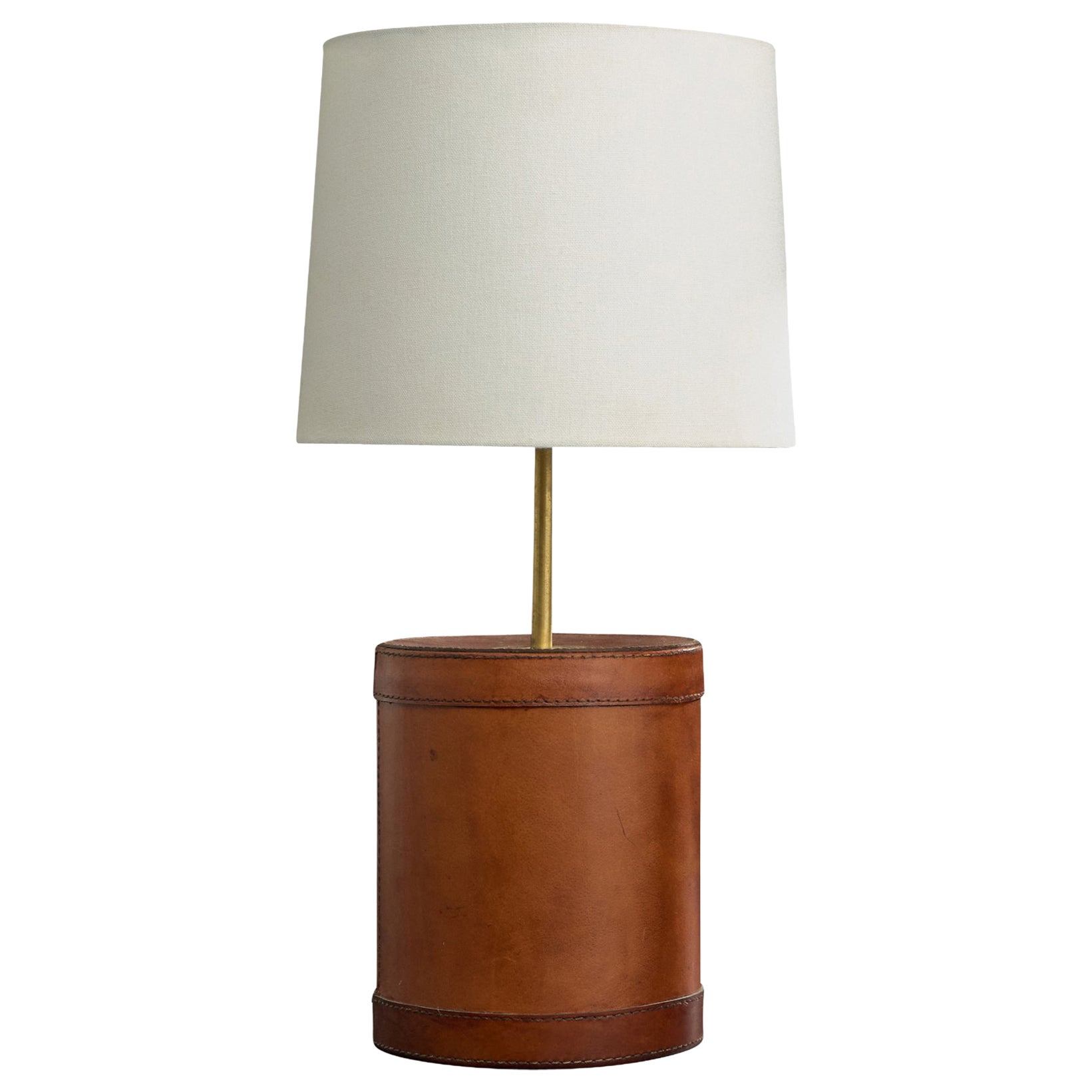 Lampada da tavolo di design italiano, pelle, ottone, Italia, anni '70