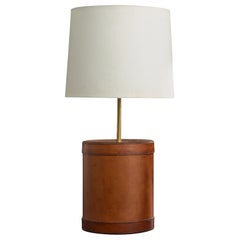 Italian Designer, Table Lamp, Leather, Brass, Italy, 1970s