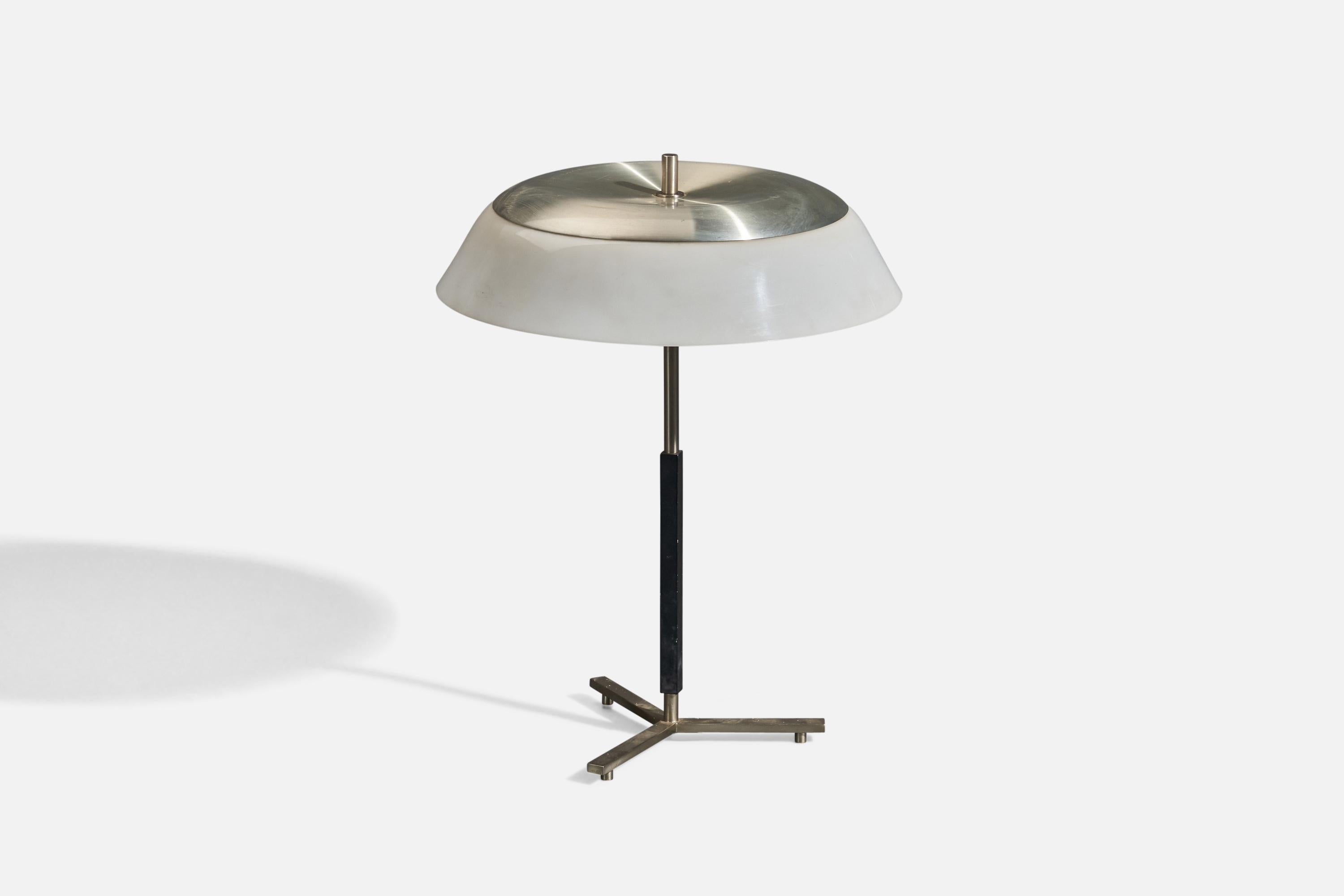 Mid-Century Modern Italian Designer, Table Lamp, Metal, Acrylic, Black-Lacquer Wood, Italy, 1950s For Sale