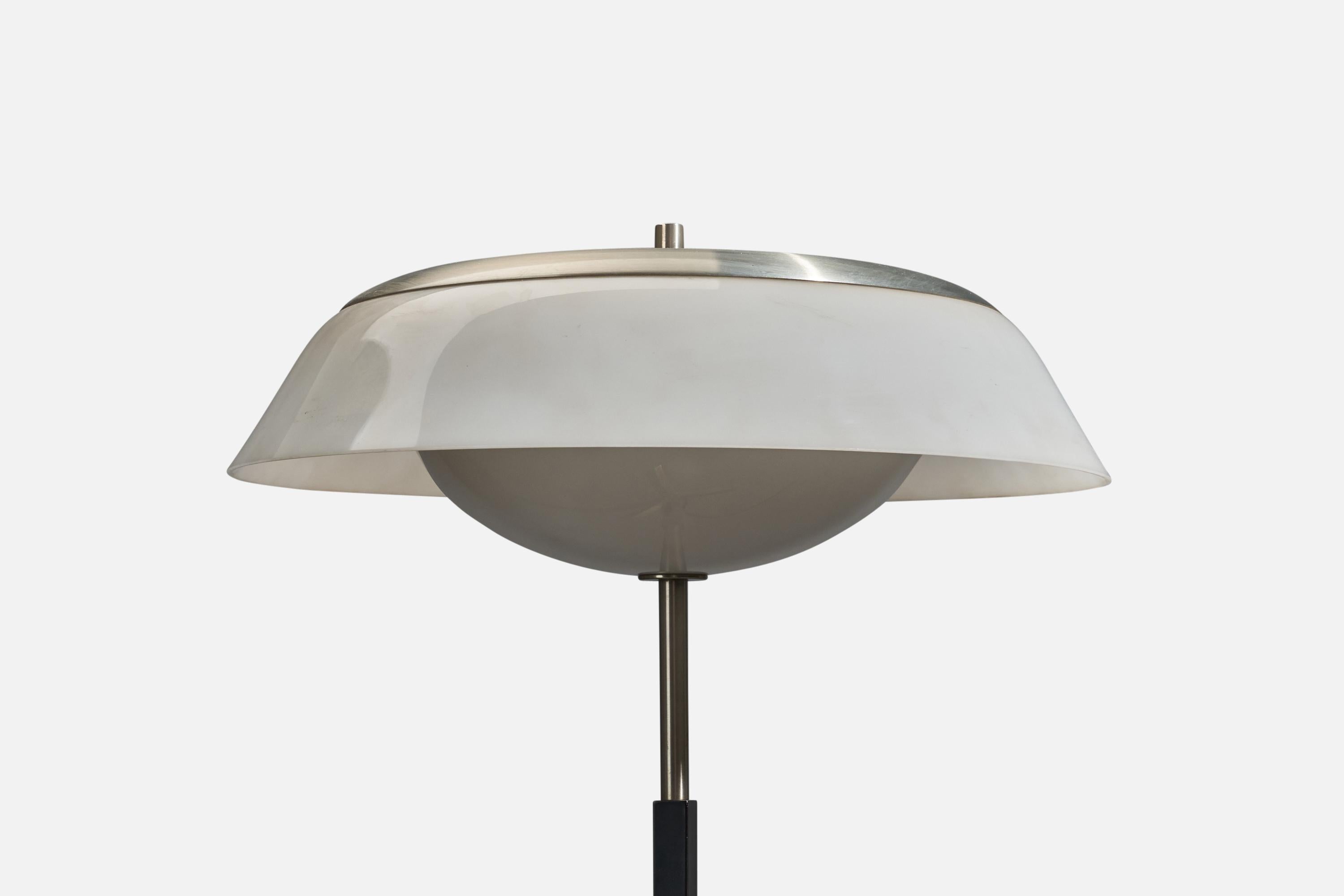Mid-20th Century Italian Designer, Table Lamp, Metal, Acrylic, Black-Lacquer Wood, Italy, 1950s For Sale