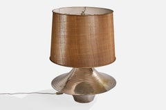 Italienischer Designer, Tischlampe, Metall, Stoff, Papier, Italien, 1970er Jahre