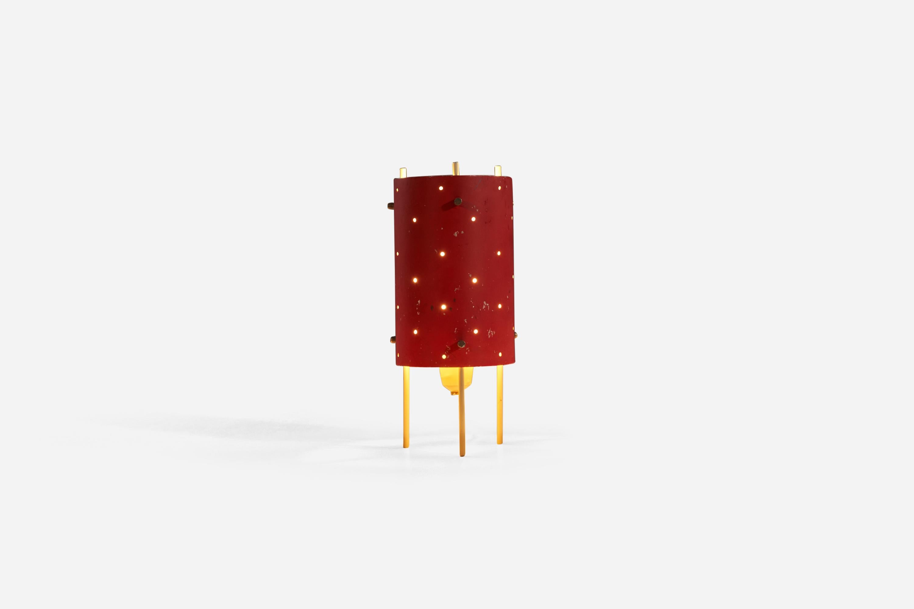 Italienische Designerin, Tischlampe, rot-weiß lackiertes Metall, Italien, 1950er Jahre (Mitte des 20. Jahrhunderts) im Angebot