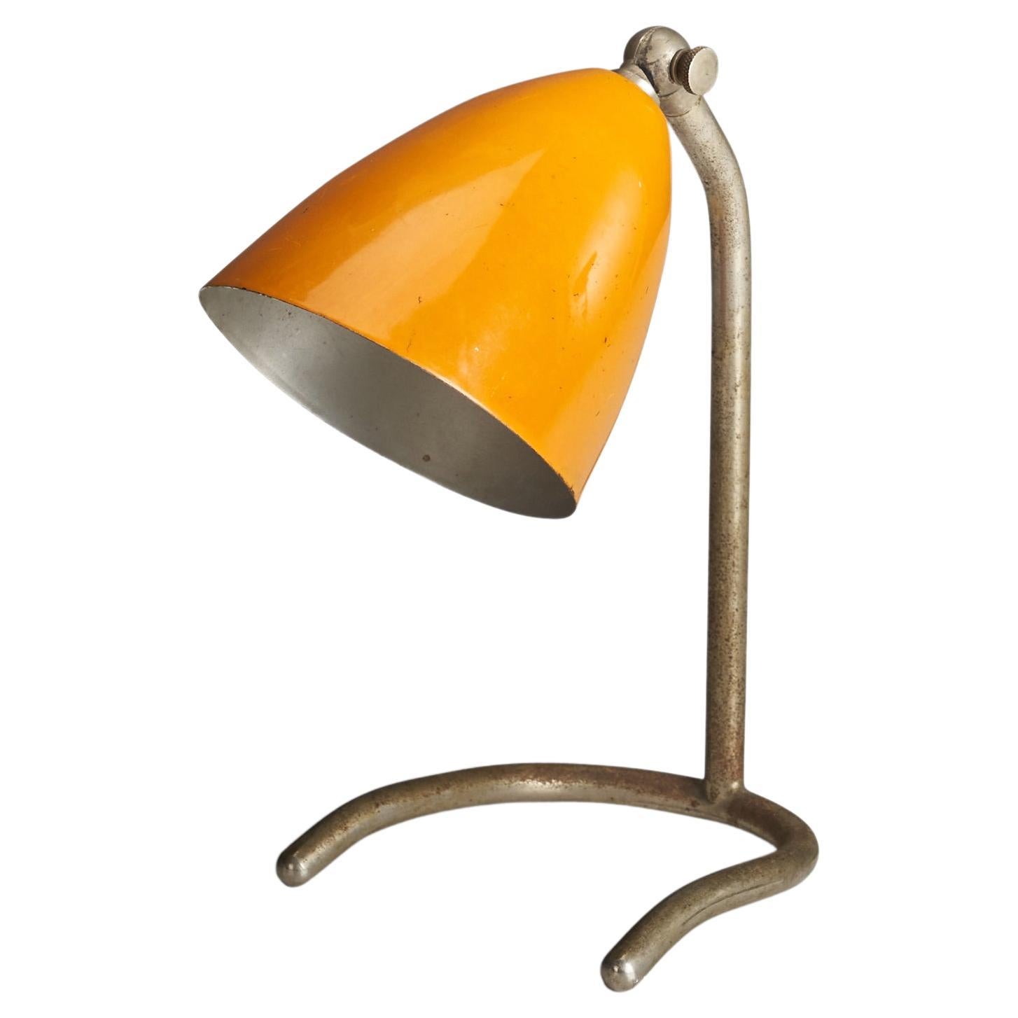 Designer italien, lampe de bureau, acier et métal laqué jaune, Italie, années 1950