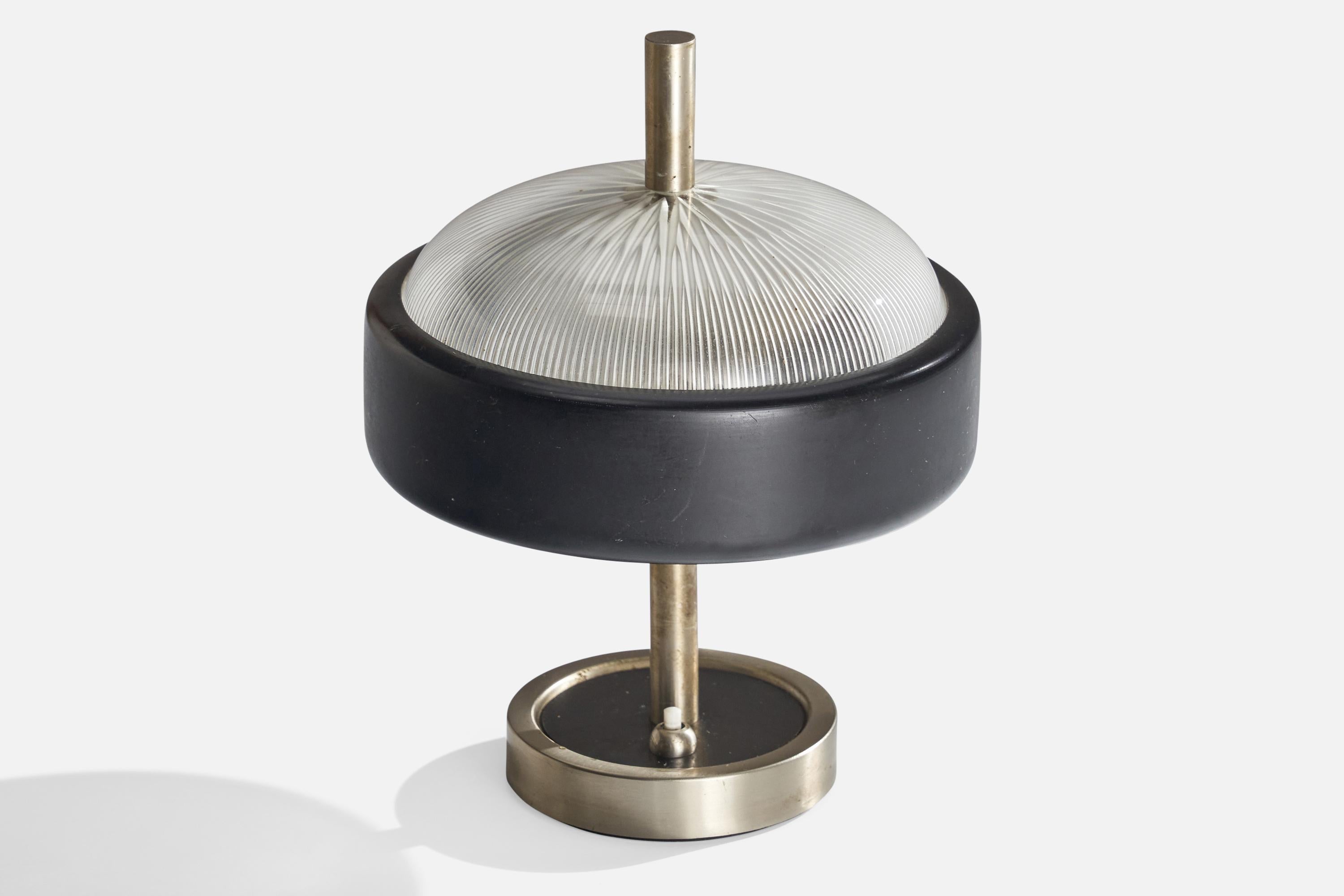 Diseñador italiano, Lámpara de mesa, Acero, Metal, Vidrio, Italia, Años 60 Moderno de mediados de siglo en venta