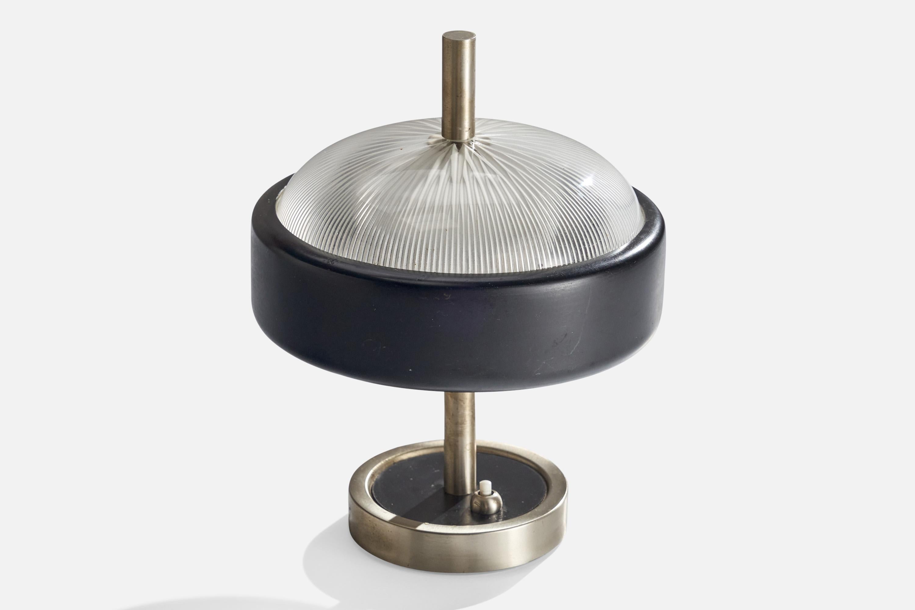Diseñador italiano, Lámpara de mesa, Acero, Metal, Vidrio, Italia, Años 60 Italiano en venta