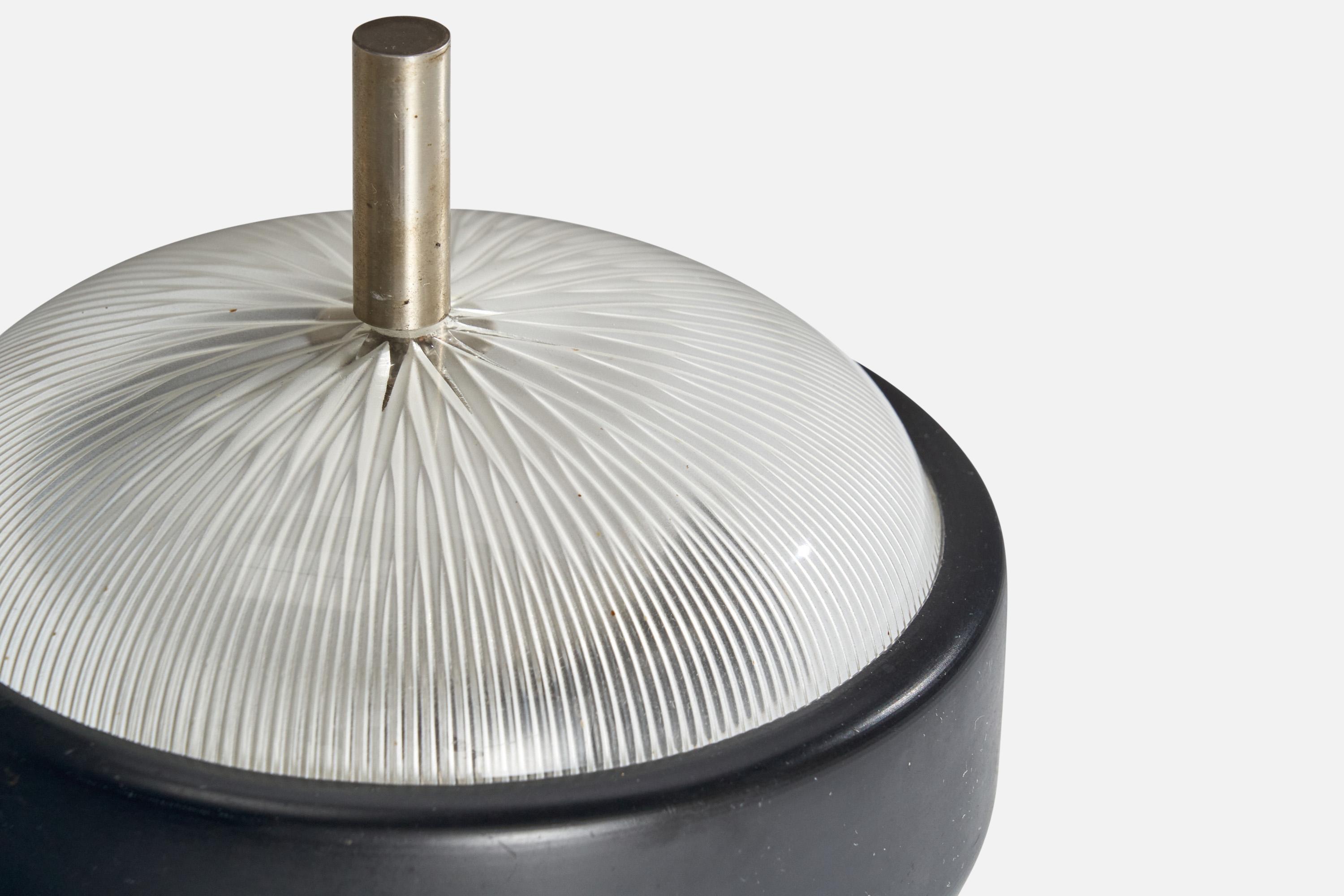 Diseñador italiano, Lámpara de mesa, Acero, Metal, Vidrio, Italia, Años 60 mediados del siglo XX en venta