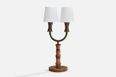 Italian Designer, Table Lamp, Wood, Iron, Fabric, Italy, 1940s