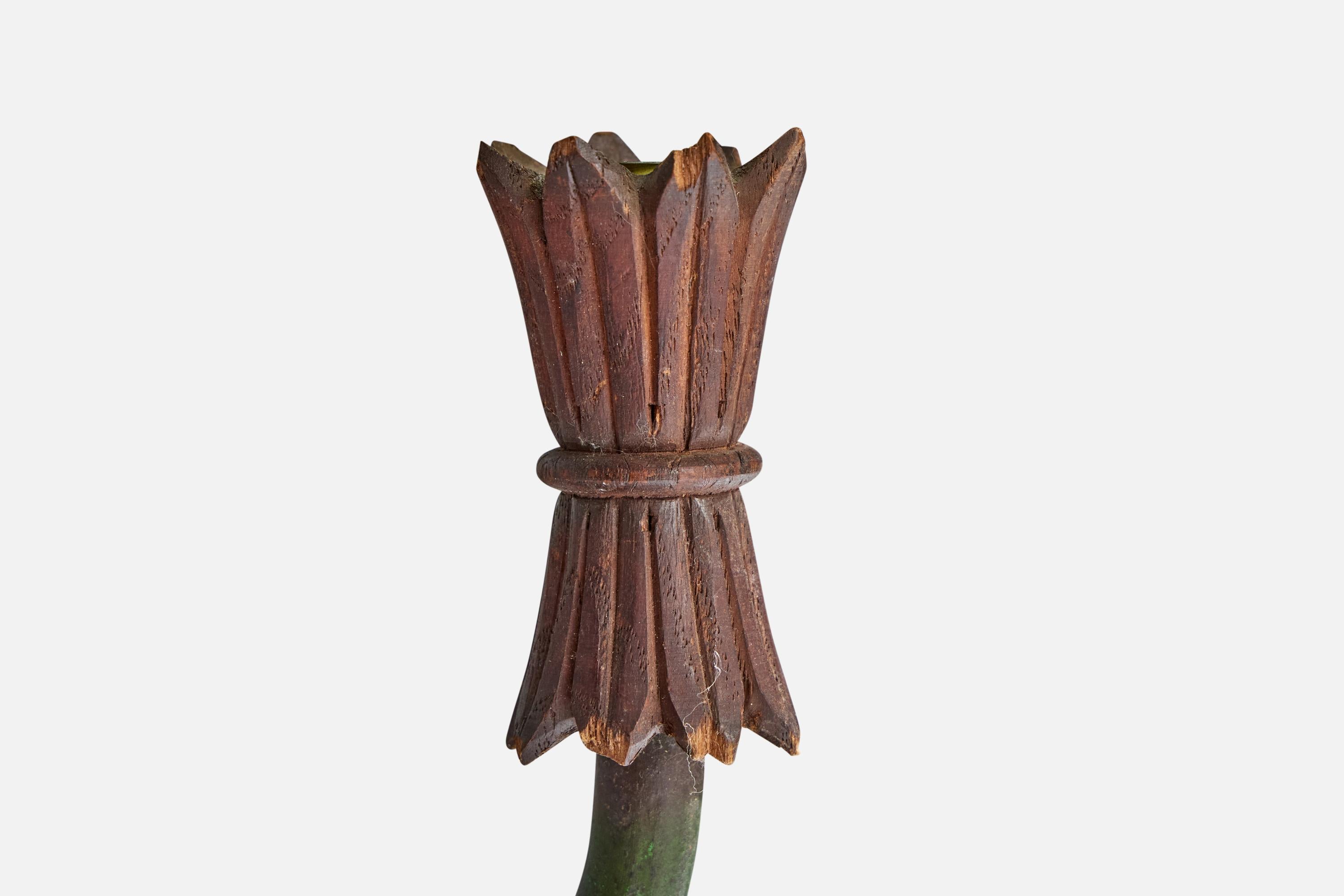 Italian Designer, Table Lamp, Wood, Iron, Fabric, Italy, 1940s For Sale 1