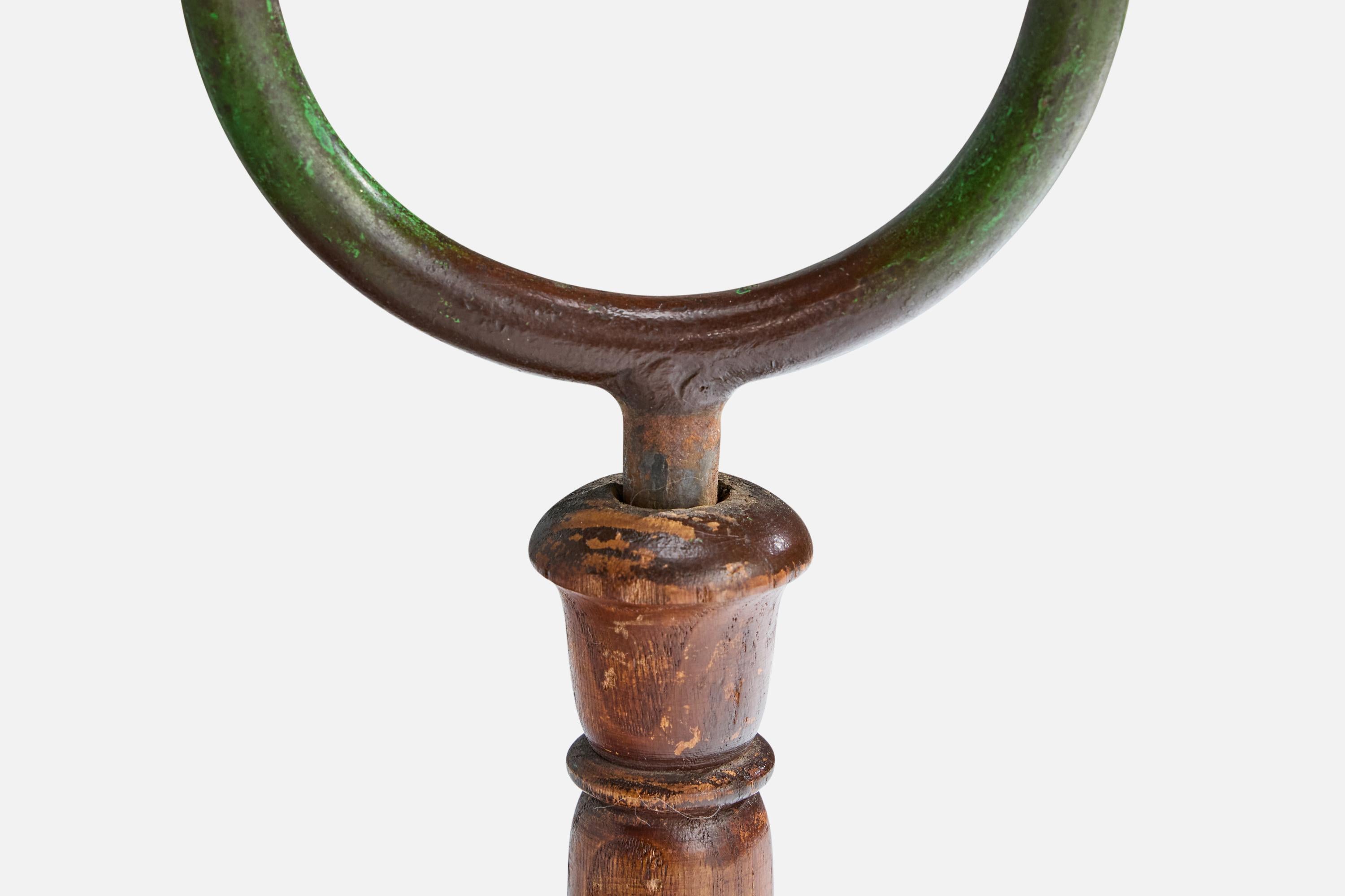 Italian Designer, Table Lamp, Wood, Iron, Fabric, Italy, 1940s For Sale 2
