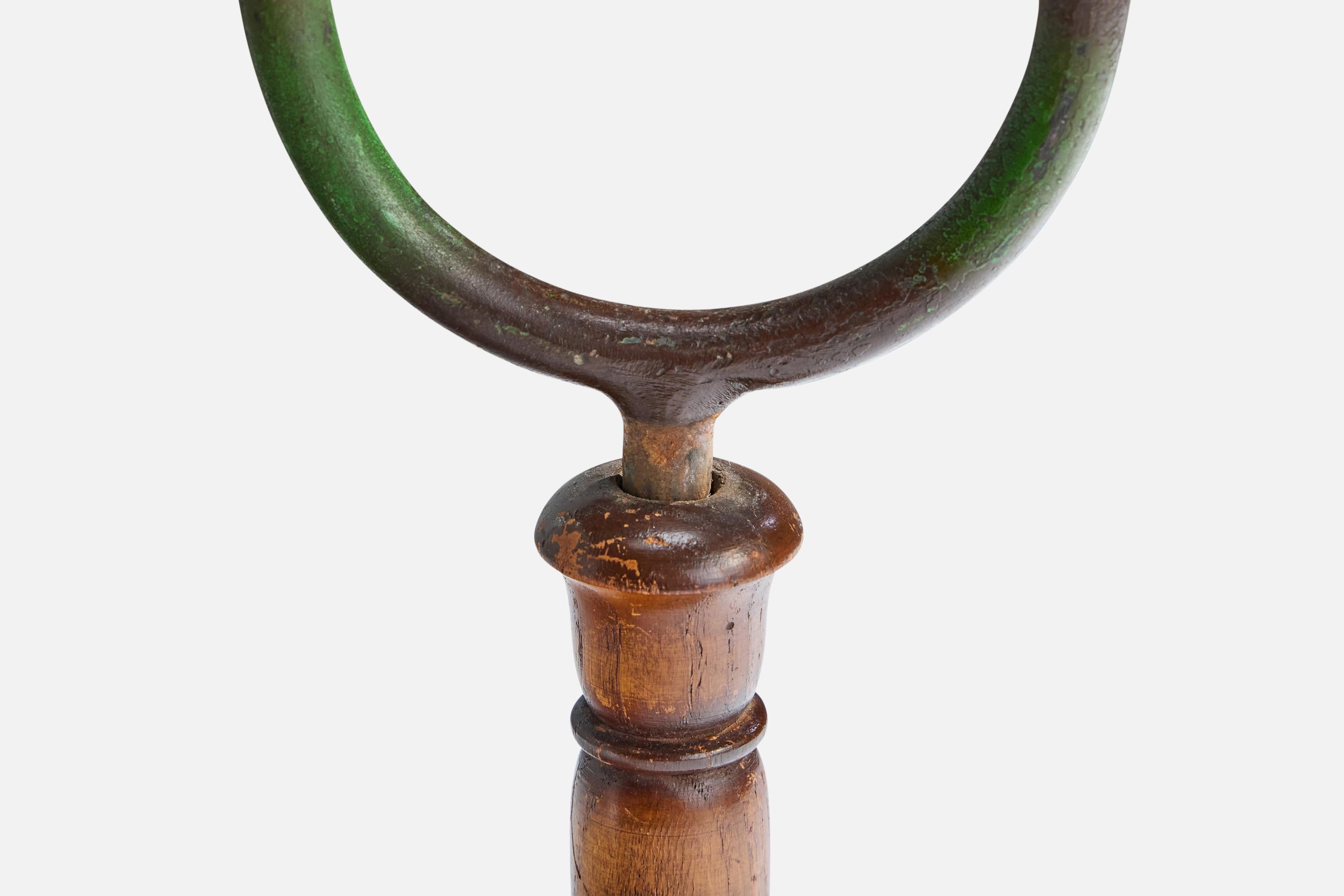 Diseñador italiano, Lámpara de mesa, Madera, Hierro, Tela, Italia, Década de 1940 en venta 1