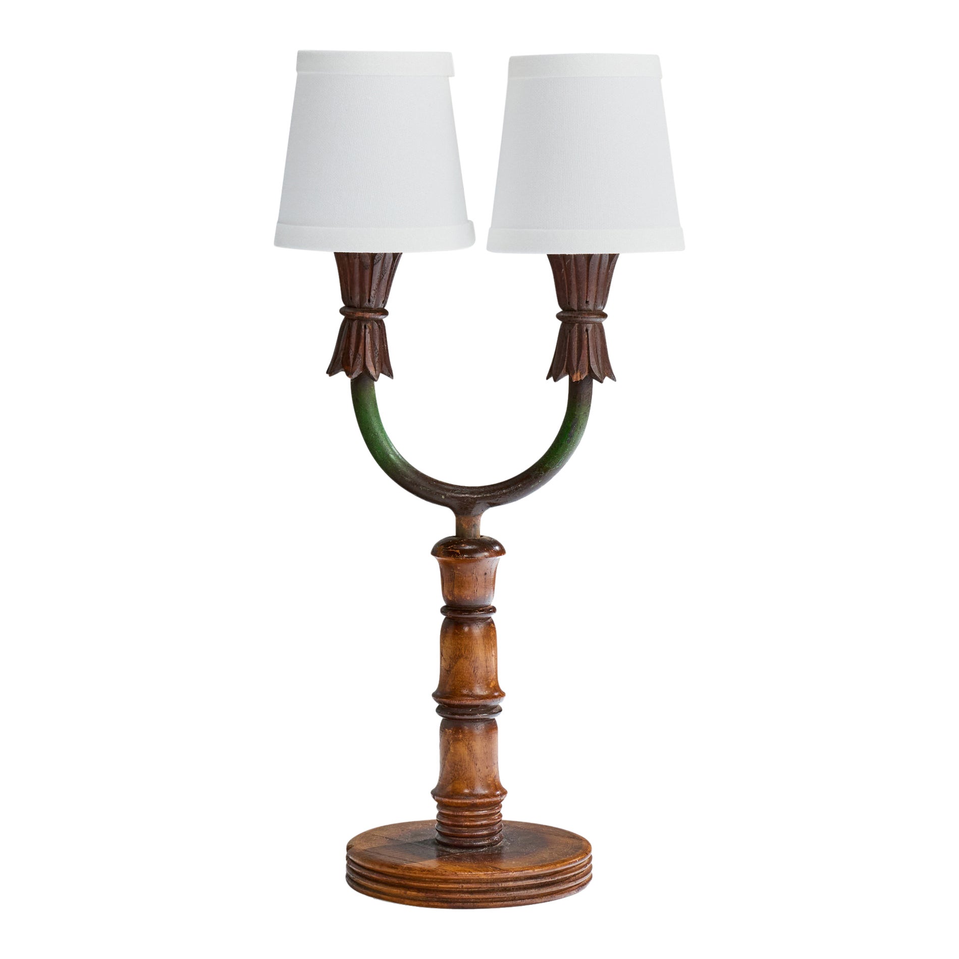 Italian Designer, Table Lamp, Wood, Iron, Fabric, Italy, 1940s