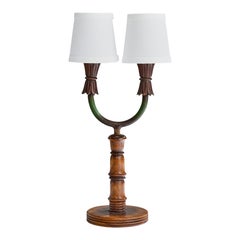 Italian Designer, Table Lamp, Wood, Iron, Fabric, Italy, 1940s