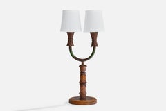 Italian Designer, Table Lamp, Wood, Iron, Fabric, Italy, 1940s