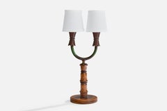 Italian Designer, Table Lamp, Wood, Iron, Fabric, Italy, 1940s