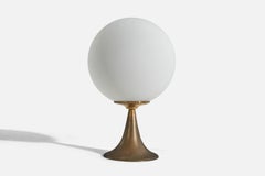 Italian Designer, Table Lamp, Brass, Glass, Italy, 1950s